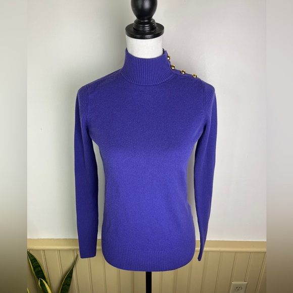 Tory Burch Vibrant Purple Button-Shoulder Sweater - Picture 2 of 12